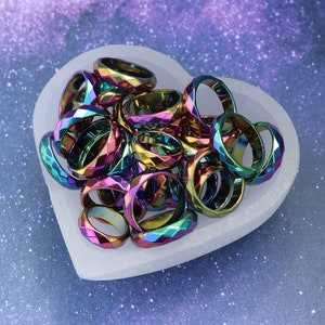 Rainbow Hematite Ring Non-Magnetic Faceted