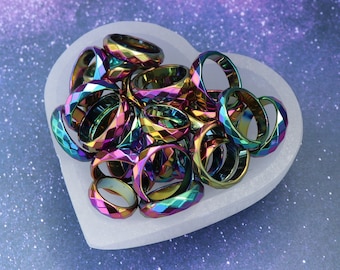 Rainbow Hematite Ring Non-Magnetic Faceted