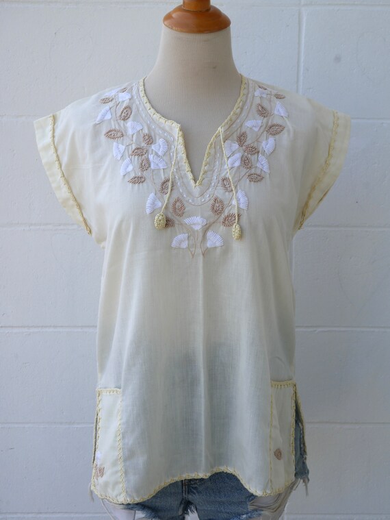 vintage embroidered smock top | floral motif | po… - image 5