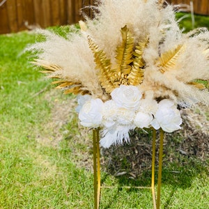 Boho white and gold pampas grass floral arrangement wedding centerpiece image 5