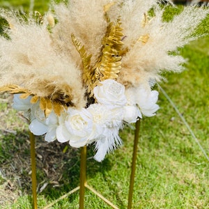 Boho white and gold pampas grass floral arrangement wedding centerpiece image 4