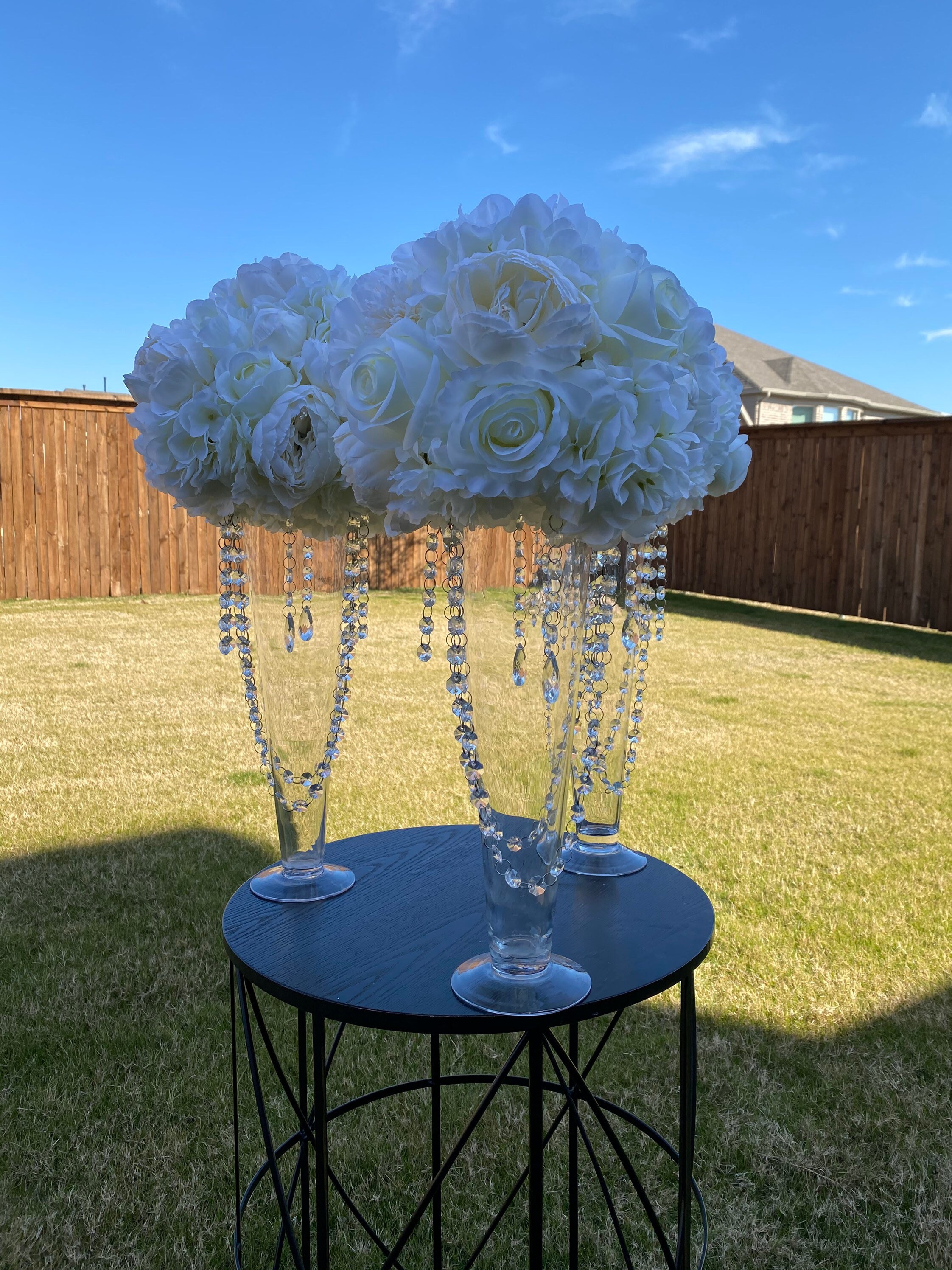 White Flower Wedding Centerpiece With Crystals Floral