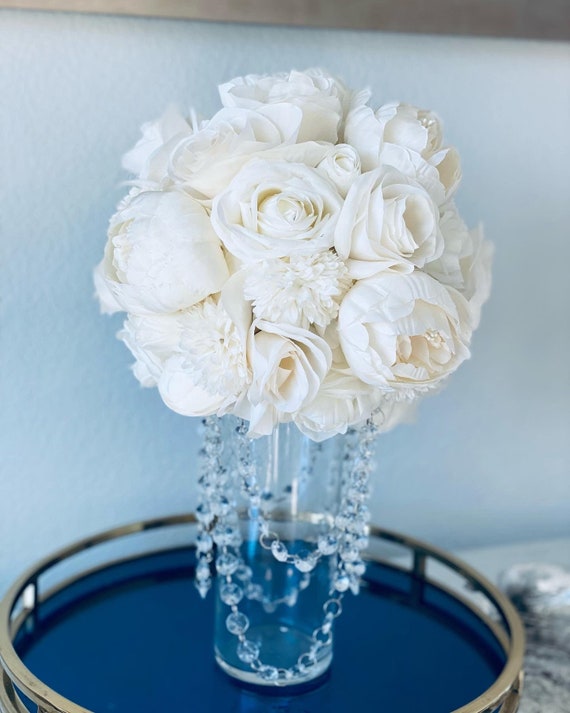 Elegant White Floral Arrangement Wedding Centerpieces in Glass Etsy