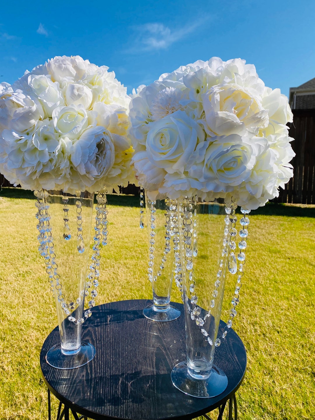 White Flower Wedding Centerpiece With Crystals Floral