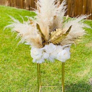 Boho white and gold pampas grass floral arrangement wedding centerpiece image 1