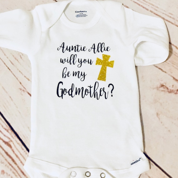 Will You Be My Godmother Embroidered Baby T-Shirt Gift Godparent