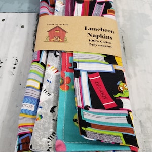 Set of 6 Cloth Napkins – Mixed Lot, fun fabrics bright colors – 2ply Cloth Napkins - 10-inch Luncheon Size - 100% cotton