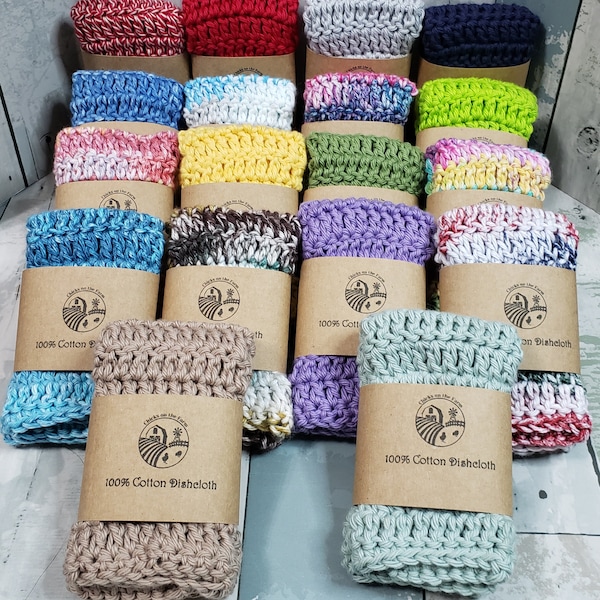 100% Cotton Dishcloth / Washcloth - Super Soft - 8-inch square - Solids and Multicolored - Crocheted