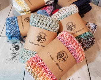 100% Cotton Dishcloth / Washcloth - Super Soft - 8-inch square - Solids and Multicolored - Crocheted