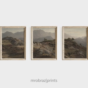 Vintage Triptych Landscape Print Set of 3 Oil Paintings, French Farmhouse Decor, 3 Piece Panel Wall Art