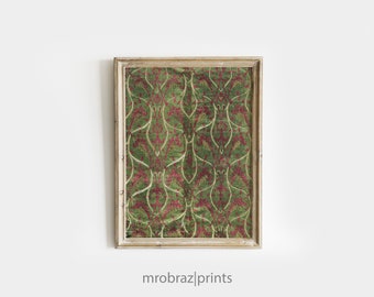 Vintage Textile Art, Rug Pattern Wall Print, Antique European Green Tapestry Decor, Printable Wall Art