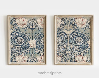 Blue Tapestry Wall Art, Gallery Wall Set, Vintage Textile Rug Pattern, Antique European Decor Wall Art, Printable Wall Art