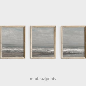 Vintage Coastal Landscape Triptych Print Set of 3 Oil Paintings, French Farmhouse Decor, 3 Piece Panel Printable Wall Art
