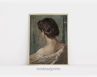 Woman Portrait Painting | Vintage Painting of a Woman | Digital Download | Bedroom Printable Wall Art | Rustic Oil Painting