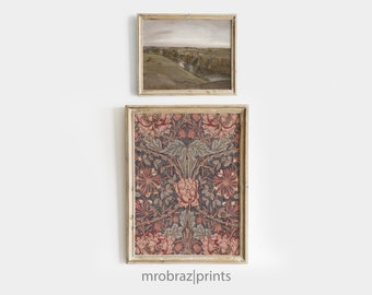 Vintage Textile Art, Rug Pattern Wall Print, Downloadable Landscape Print, Green Tapestry Decor, Printable Wall Art