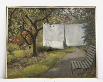Laundry Wall Art Print, Vintage Farmhouse Painting, Printable Wall Decor
