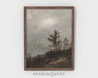 Moody Landscape Painting | Printable Vintage Lake Art | Farmhouse Decor | Printable Wall Art Prints