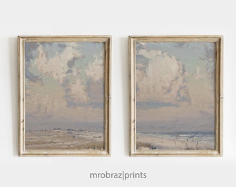 Vintage Cloud Painting Set of 2 | French Farmhouse | Nursery Decor | Printable Two Panel Wall Art