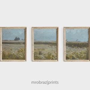 Vintage Triptych Landscape Print Set of 3 Oil Paintings, French Farmhouse Decor, 3 Piece Split Panel Wall Art [Printable]