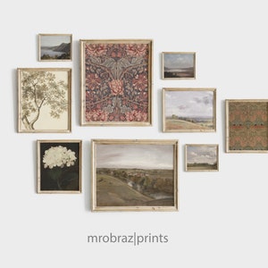 Printable Gallery Wall Layout Set of 9 Paintings, Curated art prints set with golden proportion and balanced colors