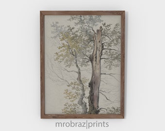 Rustic Neutral Tree Sketch | Vintage Farmhouse Kitchen Art Print | Digital Printable