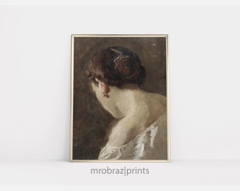 Vintage Portrait Painting | Antique Painting of a Woman | Digital Download | Bathroom Printable Wall Art | Rustic Oil Painting