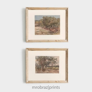 Watercolor Landscape Art Set of 2, Vintage Neutral Art Prints, Farmhouse Decor, Printable Wall Art