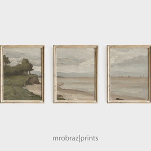 Vintage Triptych Landscape Print Set of 3 Oil Paintings, French Farmhouse Decor, 3 Piece Panel Wall Art
