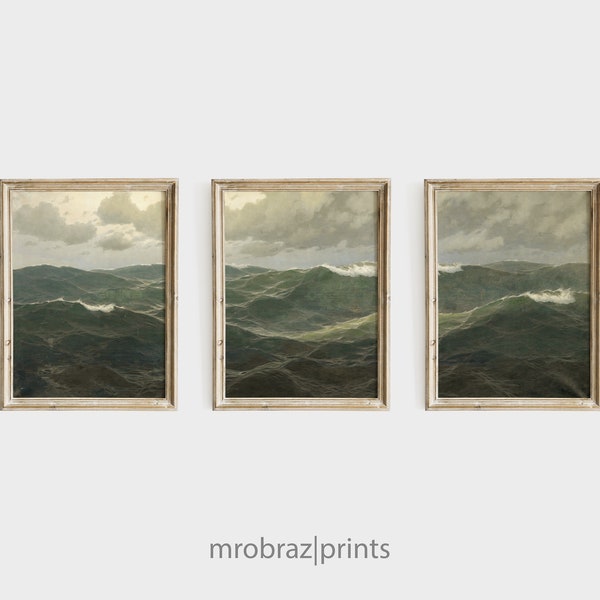 vintage Seascape Triptych Print Set de 3 peintures à l'huile | Décor de ferme française | Art mural imprimable de panneau de 3 pièces