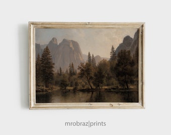 Rustic Mountain Painting | Vintage Landscape Digital Print | Downloadable Printable