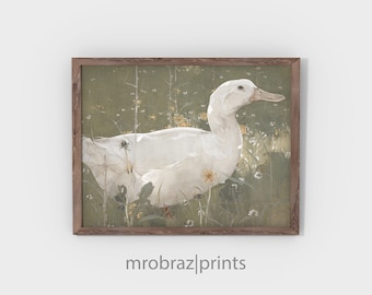 Vintage Goose Painting | Rustic Summer Print | Antique Home Decor | Country Art Digital Printable