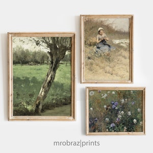 Vintage Gallery Wall Art Set of 3 Oil English Cottage Paintings, Farmhouse Decor Print, Printable Wall Art