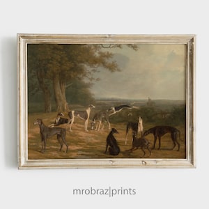Vintage Jagdhunde Malerei | Ölgemälde aus dem 18.Jahrhundert | Bauernhaus Dekor | Digitaler Download | Druckbare Wandkunst