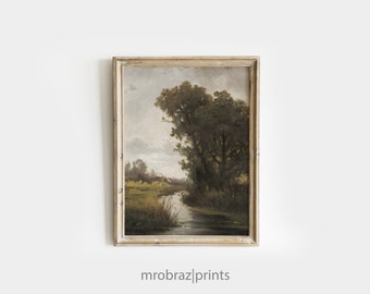 Moody Lake Painting | Vintage Landscape Wall Art | Farmhouse Decor | Printable Art Prints