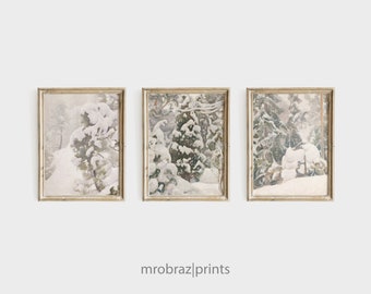 Winter Landscape Triptych Print Set of 3 Oil Paintings | Vintage Forest Painting | Christmas Digital Printable Art