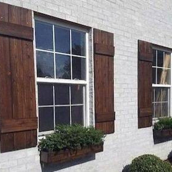 Rustic Shutters. Wood Shutters. Exterior Shutters. Custom Height & Width. Cottage, Farmhouse. Flower boxes and shutter dogs separately.