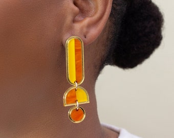 Orange Colorful Dangle Statement Earrings, Funky Abstract Summer Jewelry, birthday gift