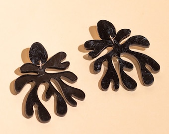 Unique Black Earrings, Handmade Acrylic Lucite Jewelry, Geometric Dark Romantic Accessories, Henri Matisse Cutout