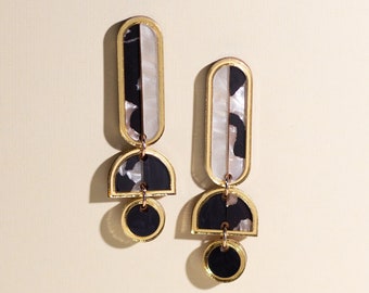 Black and White Acrylic Dangle Earrings, Lightweight Minimalist jewelry, Work office gift for her