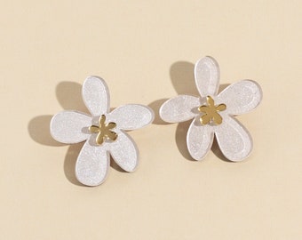 White Flower Stud daisy earrings, Quirky Earrings, work bestie birthday gifts