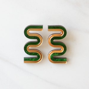 Vea Mini // Bold Squiggle Statement Earrings Green and Gold image 4