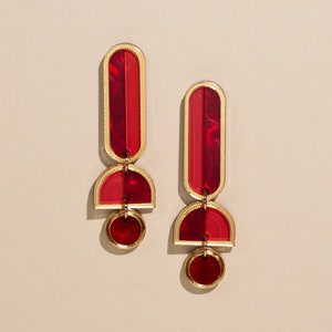 Red Edgy Earrings, Handmade Acrylic Statement Unique Jewelry, Mom Jewelry