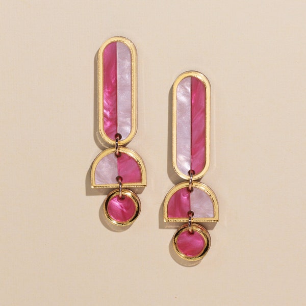 Pink Acrylic Earrings, Aesthetic Teacher earrings, Lightweight Lucite Maximalist Jewelry