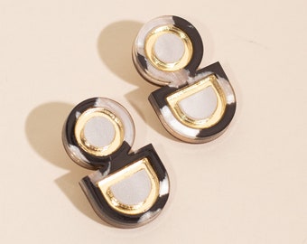 Black White and Gold Multicolor Minimalist Earrings, Funky Modern Bold Jewelry, Fun Handmade Gift for Teacher Bestie Bridesmaid