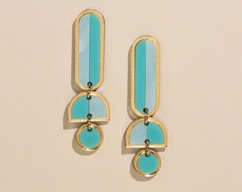 Pendientes llamativos de acrílico turquesa menta, joyas minimalistas divertidas, regalo hecho a mano para ella