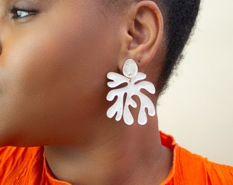 White Acrylic Dangle Statement Earrings - Handmade Jewelry Gift for bride bridesmaid