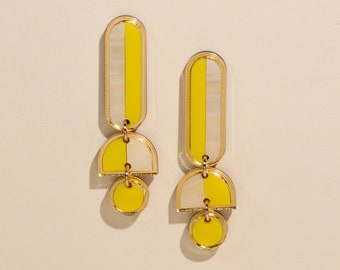 Orecchini pendenti in oro giallo, gioielli minimalisti fatti in casa multicolori, regalo di compleanno del migliore amico