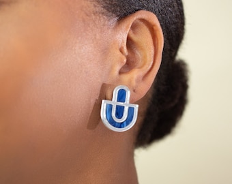 Silver and Dark Blue Earrings - fun stud earrings 21st birthday gift for her