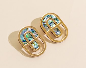 Devin No. 1 // Statement Stud earrings, Abalone shell earrings