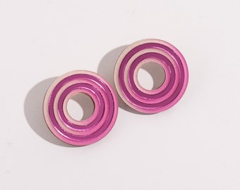 Pink Multicolor Statement Button Earrings, Unique Aesthetic Jewelry Gift for Teachers